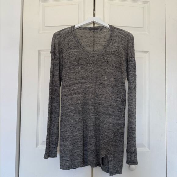 Vince Linen V-Neck Sweater Gray Heather Long Line Tunic Size XS - Picture 4 of 8